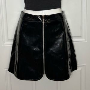 Zip Front Pleather Skirt